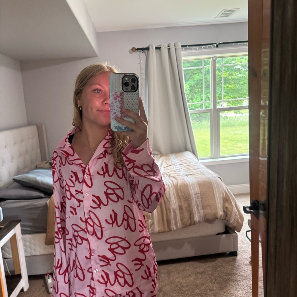 Auden Pink and Red Script Print Blouse